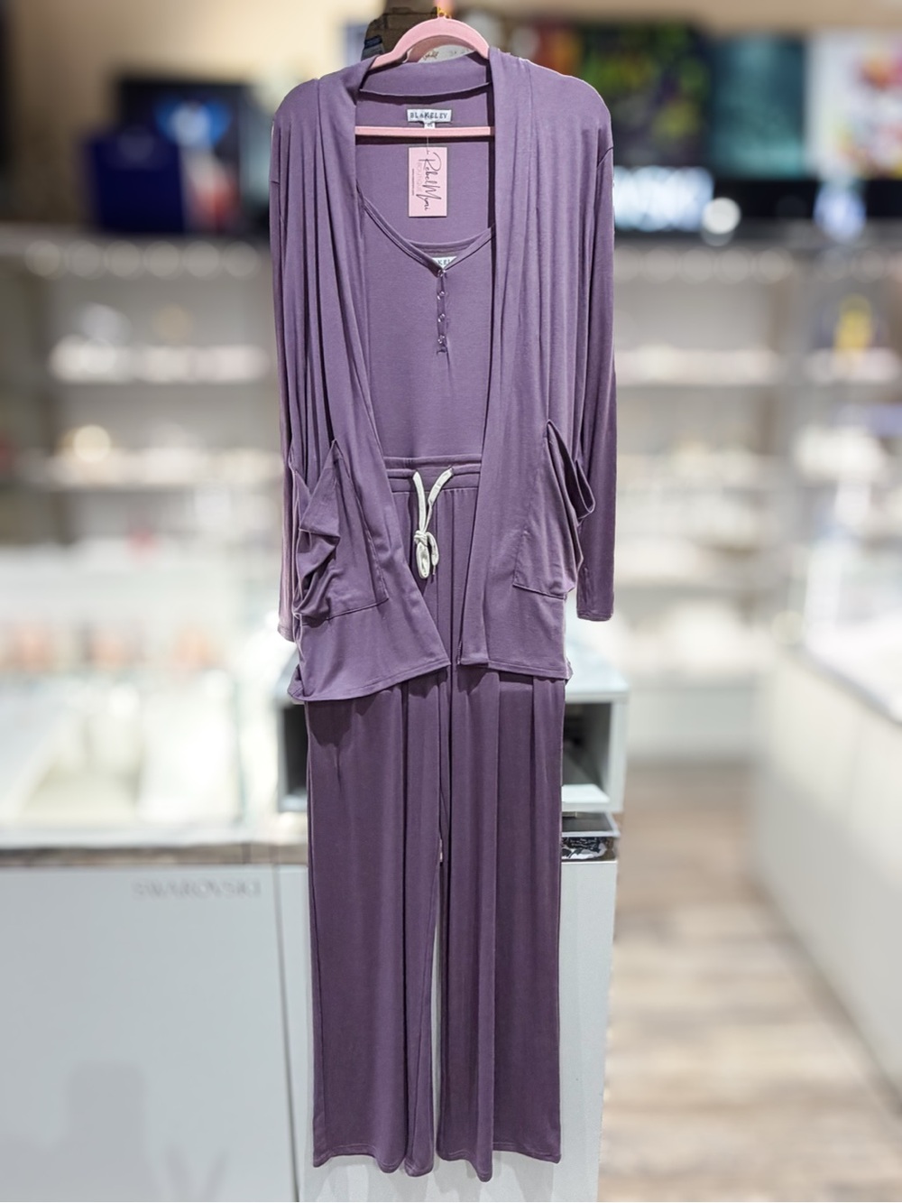 Plum Lounge Three-Piece Jumpsuit Set - Relaxed Fit